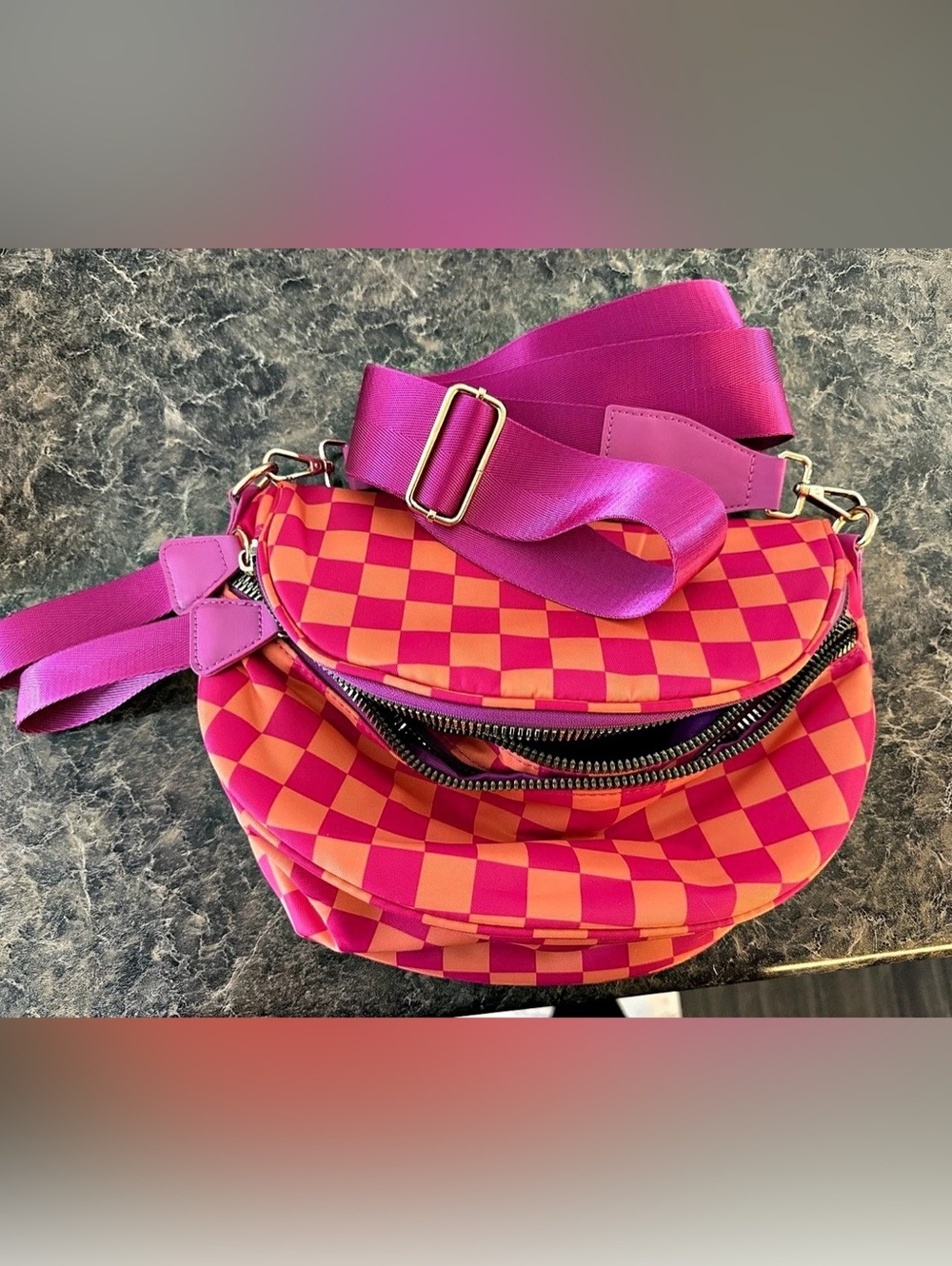 Pink & Orange Checkered Backpack
